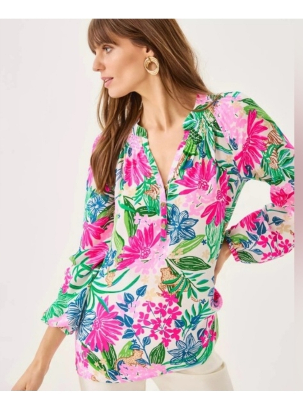 Lilly Pulitzer Elsa Endless Summers Silk Floral Top - Size L - Picture 4 of 4